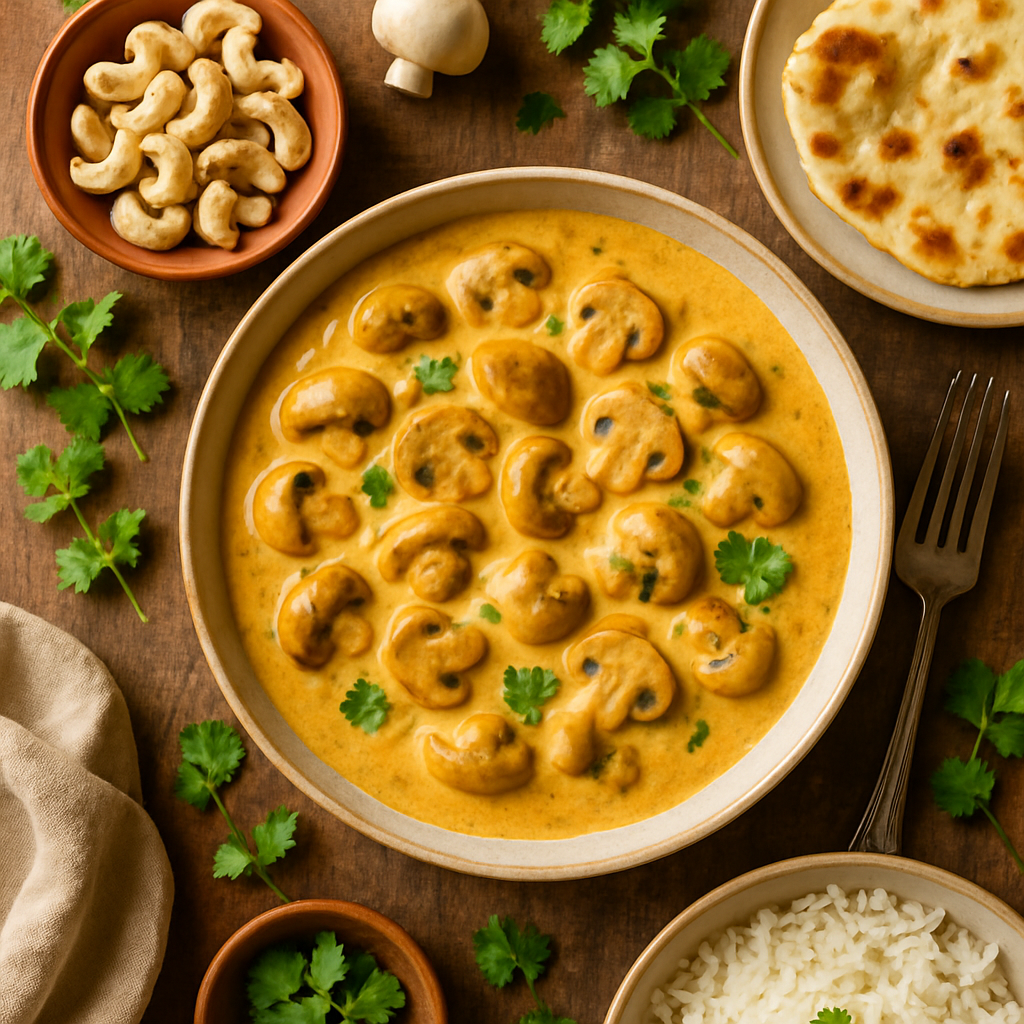 Kremet Malai Sopp Curry med Cashewnøtt-Saus