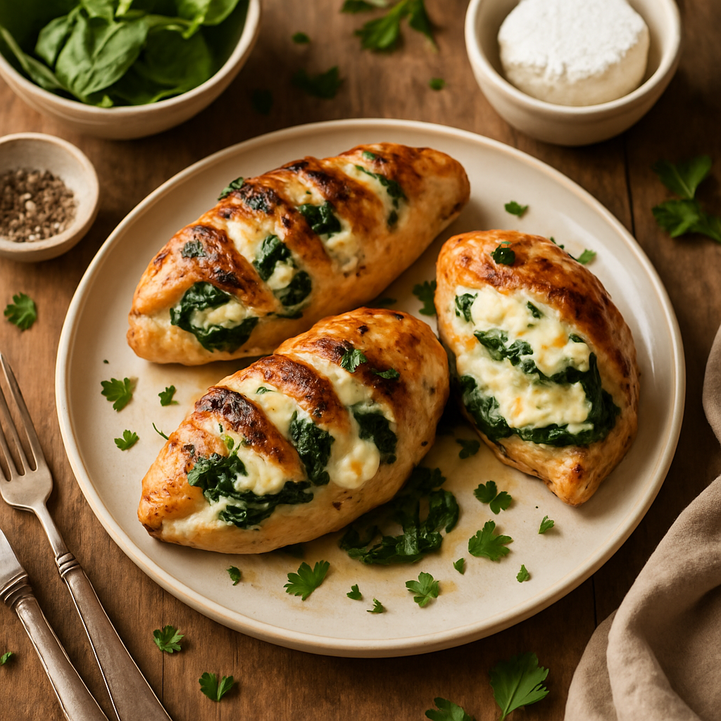 Poitrine de Poulet Farcie Keto avec Chèvre Crémeux, Épinards et Mozzarella Fondue