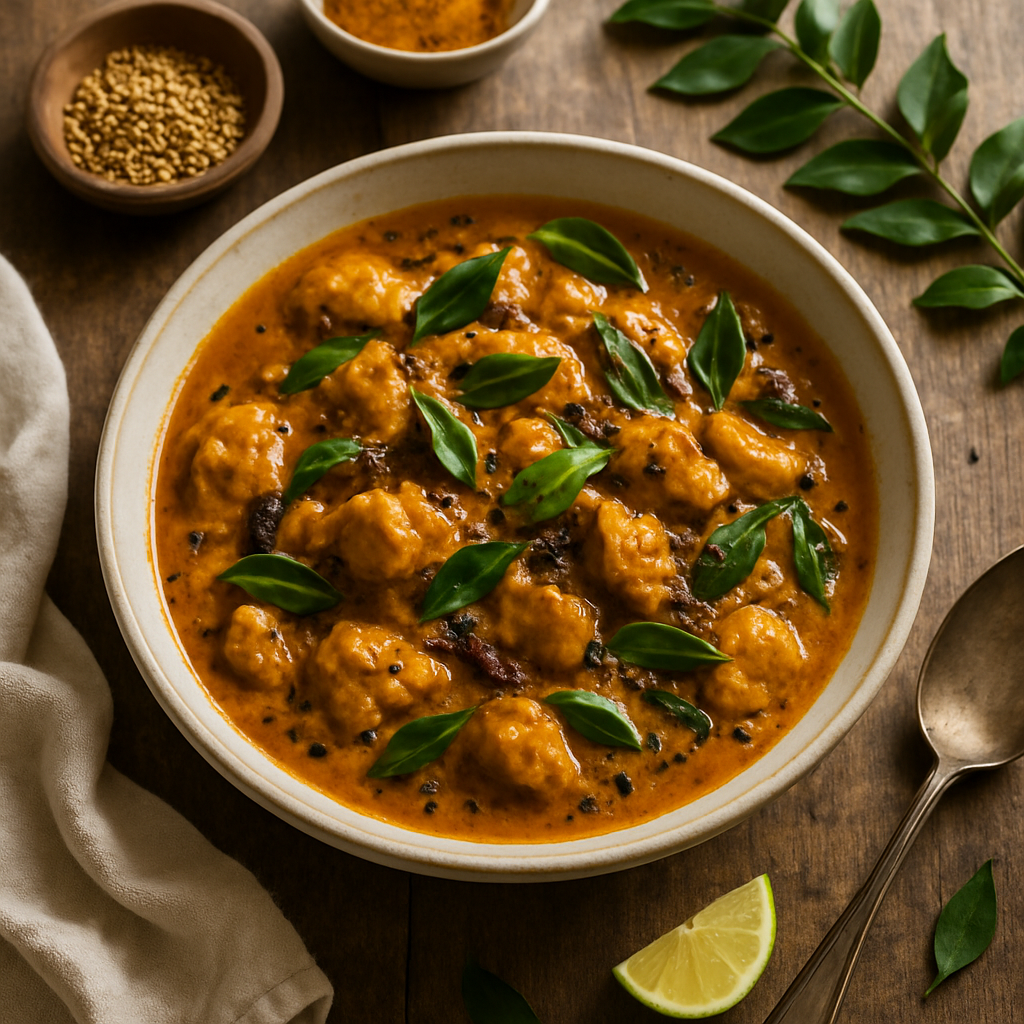 Malabar Coconut Chicken Curry with Toasted Spices and Fresh Curry Leaves