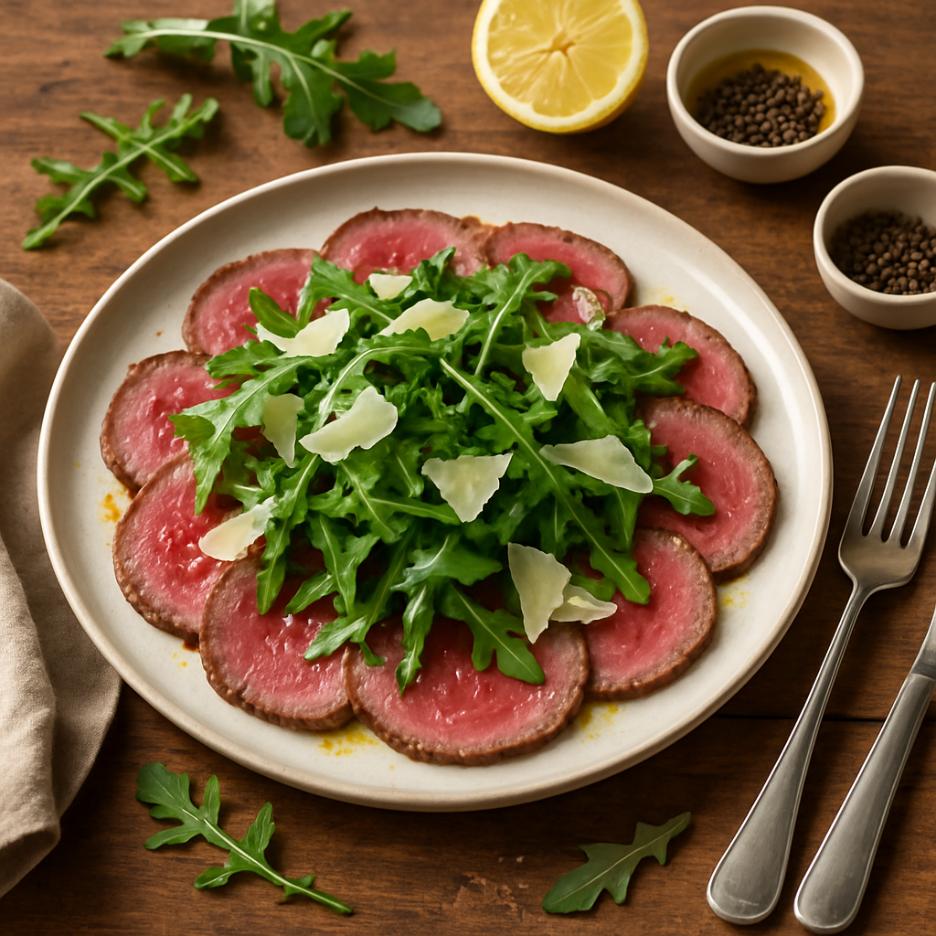 Seared Beef Carpaccio with Fresh Arugula and Shaved Parmesan