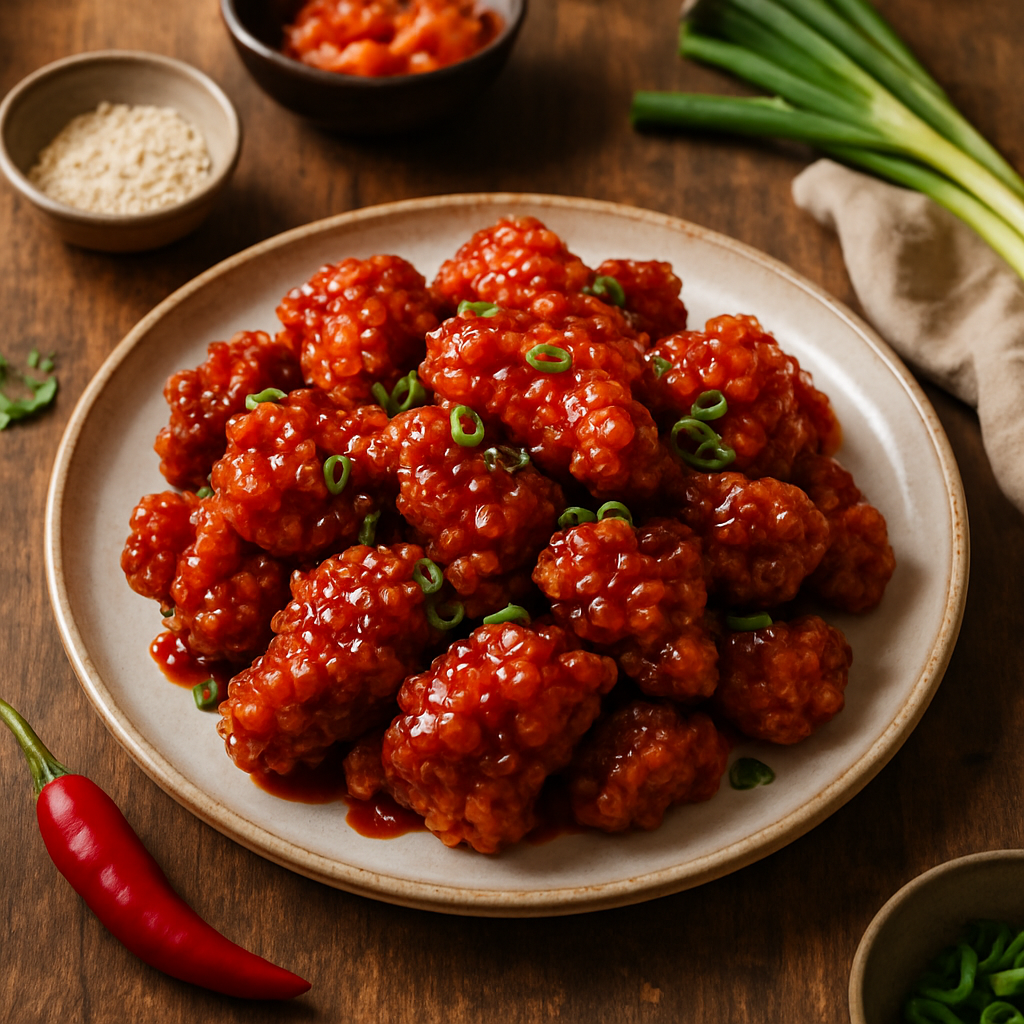 Poulet Frit Croustillant Coréen avec Glaçage Gochujang Sucré et Épicé
