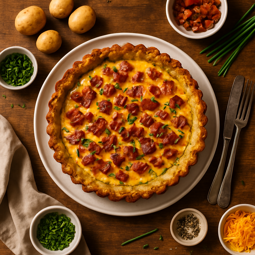 无麸质土豆泥煎饼配脆培根和浓郁切达芝士