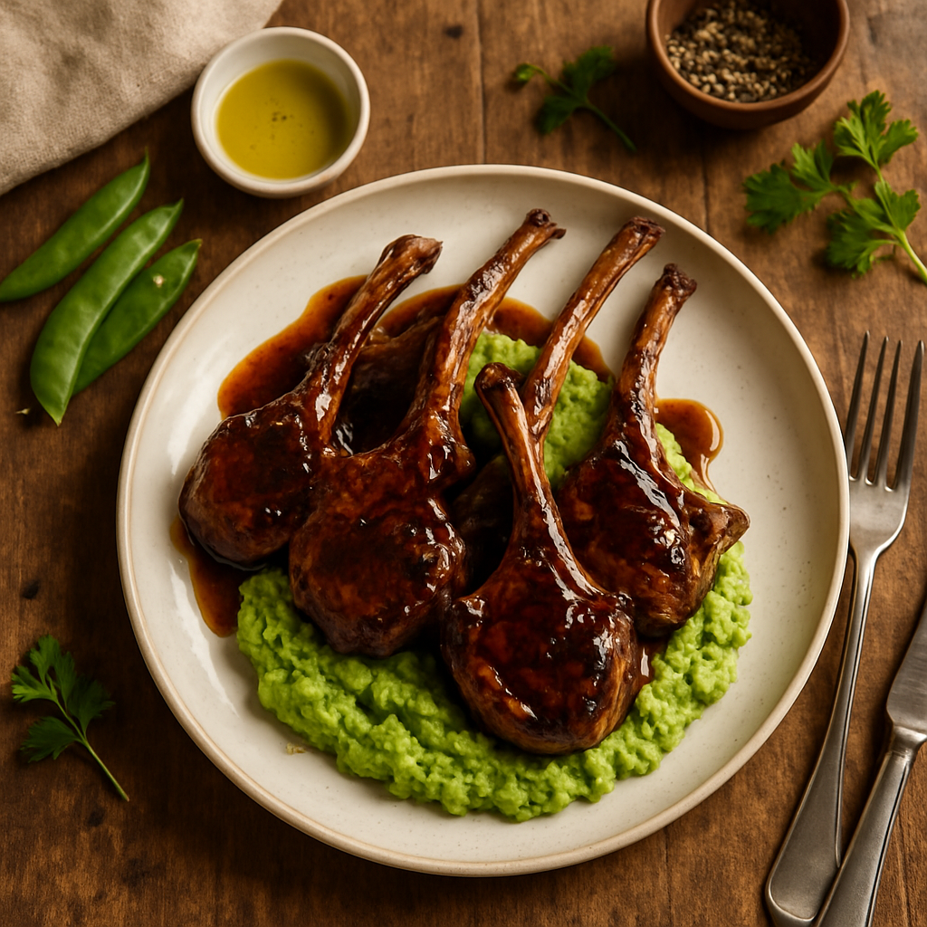Balsamic Glazed Lamb Chops with Creamy Spring Pea Mash