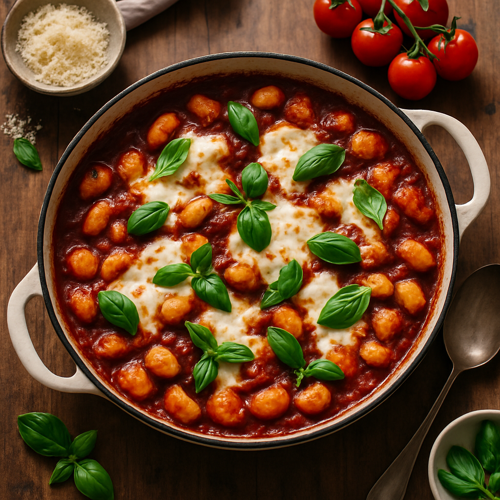 토마토 레드 와인 소스를 곁들인 한 냄비 구운 뇨끼