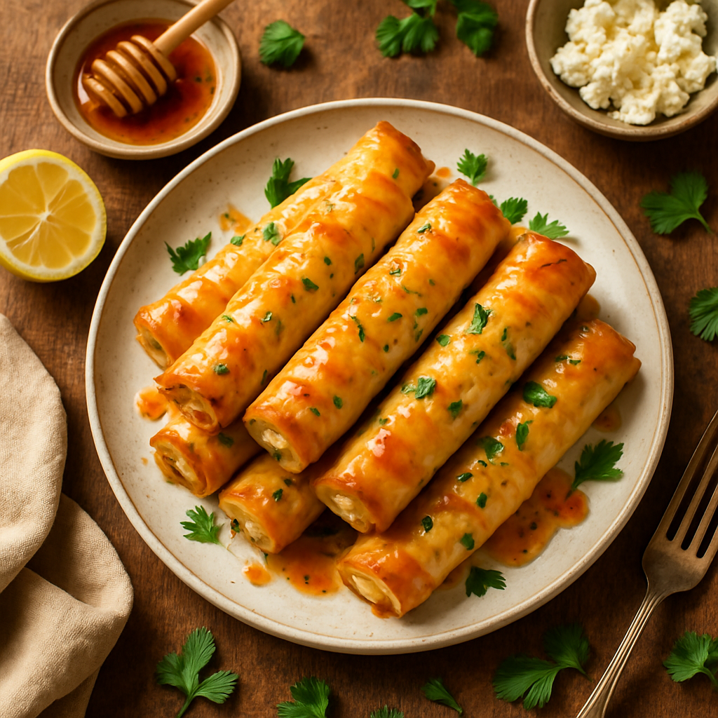 Crispy Baked Feta Rolls with Chili Honey Drizzle