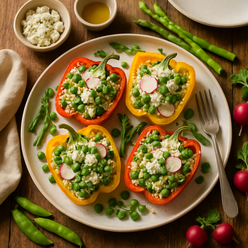 Bloemkoolrijst Gevulde Paprika's met Kruiden Feta en Lentegroenten