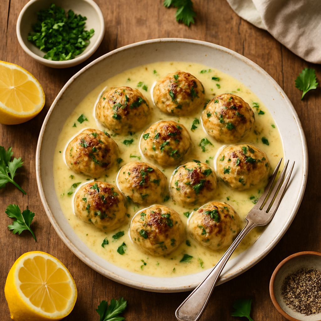 Greske kyllingboller i kremet avgolemono-saus
