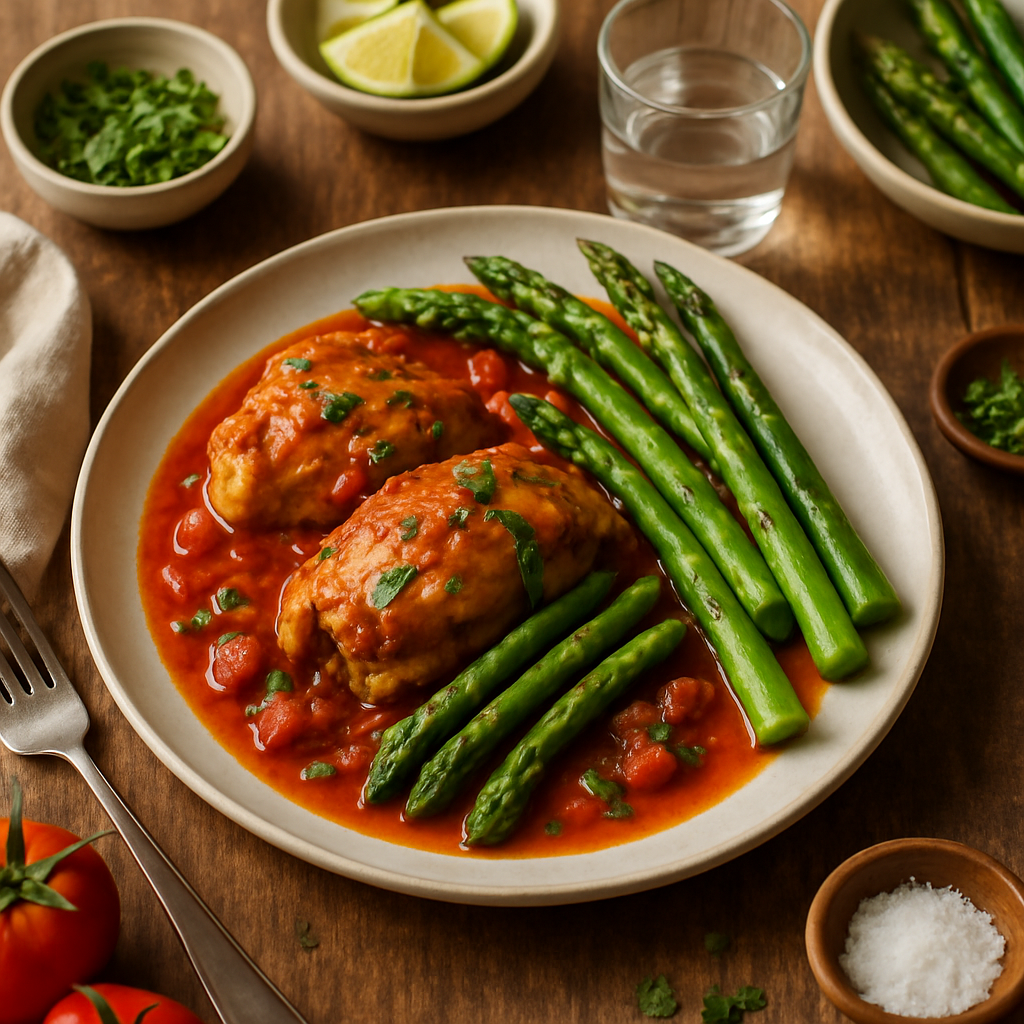 Slow Cooker Tomato Lime Chicken with Spring Asparagus