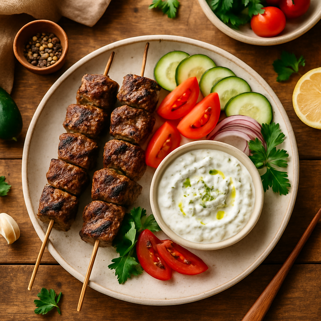 Gegrilde Rundvlees Kebabs met Romige Tzatziki Saus