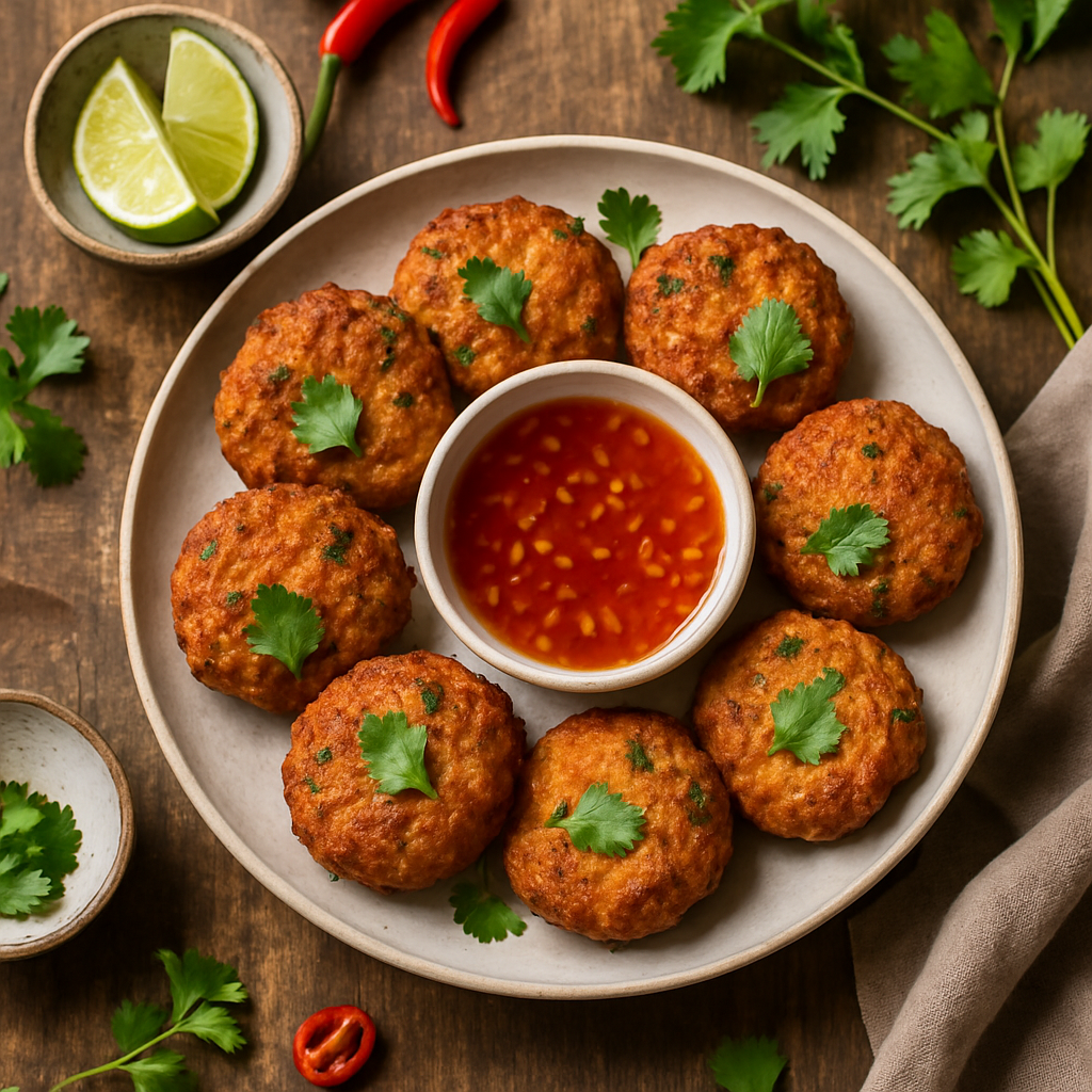 Crispy Thai Fish Cakes with Homemade Sweet Chili Dipping Sauce