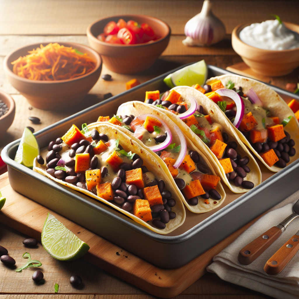Mexican Black Bean and Sweet Potato Sheet Pan Tacos