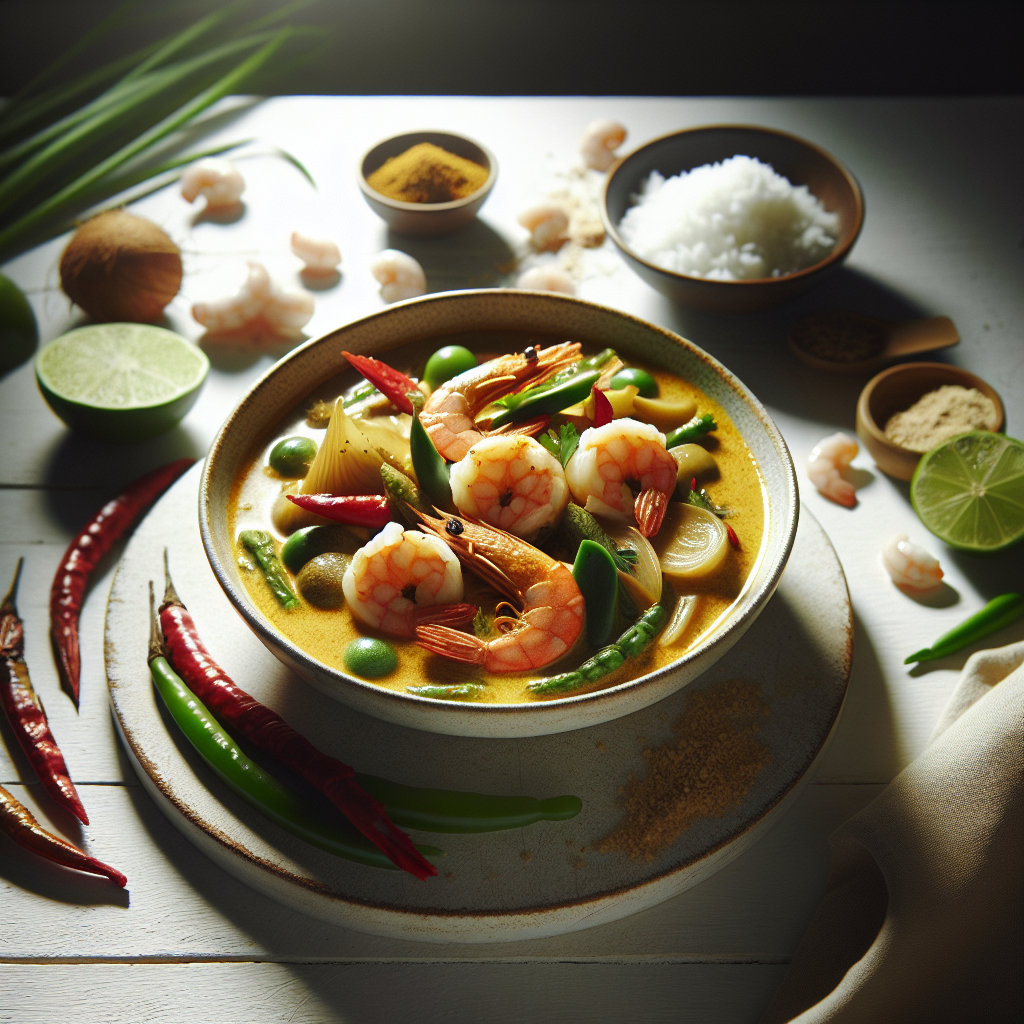 Thailändisches Kokosnuss-Curry mit Garnelen und Gemüse