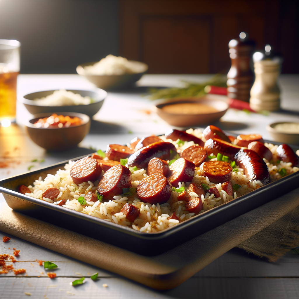 Cajun Korv och Ris på Plåt