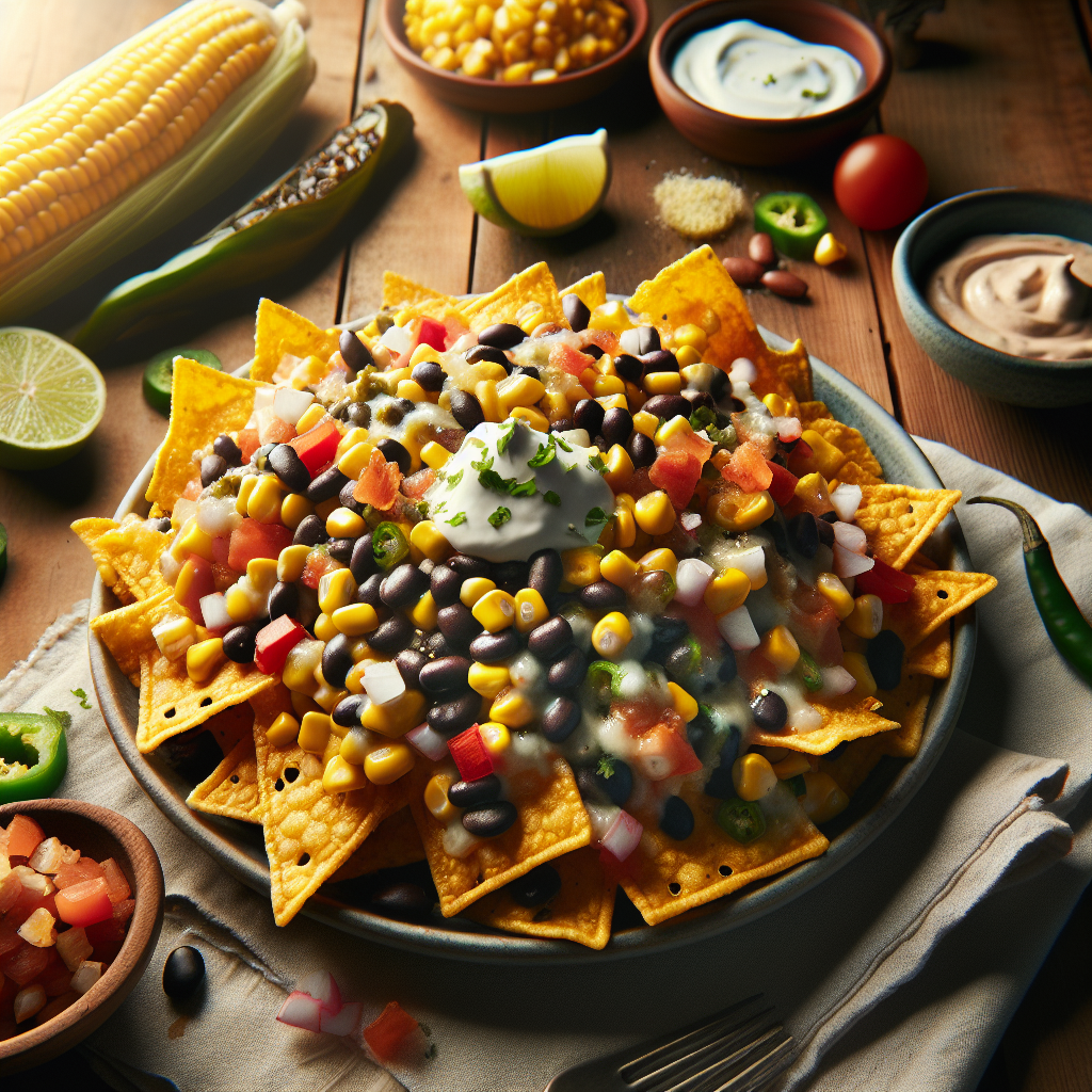 Meksikansk Gatemais og Svarte Bønner Stekeplate Nachos