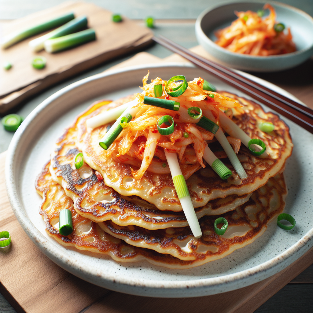 Korean Kimchi Pancakes with Scallions
